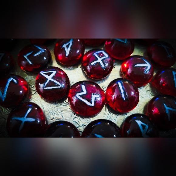 Glass Handmade Runestone Set - Nordic Heathen Runes - Pagan Alter Supplies - Picture 3 of 4